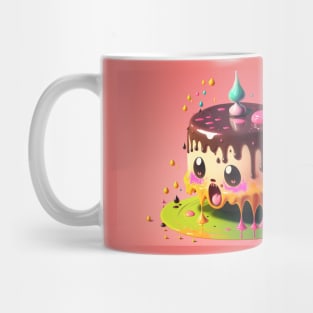 Cake Caricature - January 1st - Yearlong Psychedelic Cute Cakes Collection - Birthday Party - Delicious Dripping Paint, Bright Colors, and Big Adorable Smiles Mug